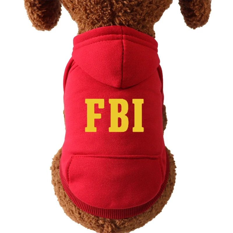 Winter Dog Hoodie Sweatshirts with Pockets Warm Dogs Clothes for Small Dogs Chihuahua Coat FBI Police Dog